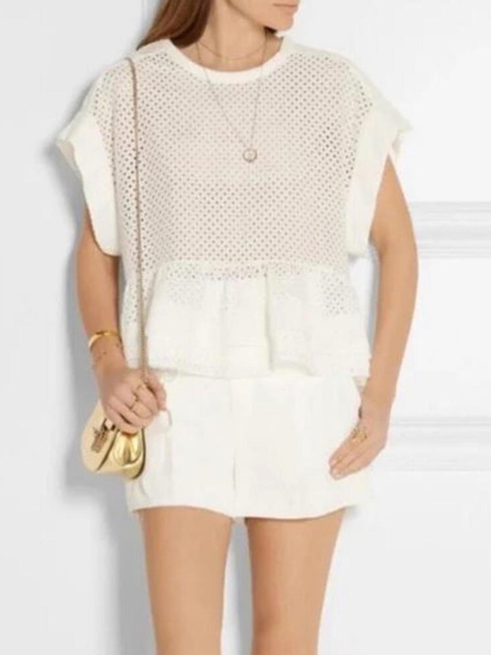 IRO Glen White Eyelet Broderie Anglaise Peplum Blouse Size 36
